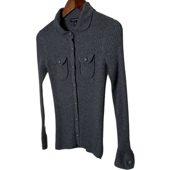 Banana Republic Extra Fine Merino Wool Ribbed Cardigan Sweater - Picture 3 of 7